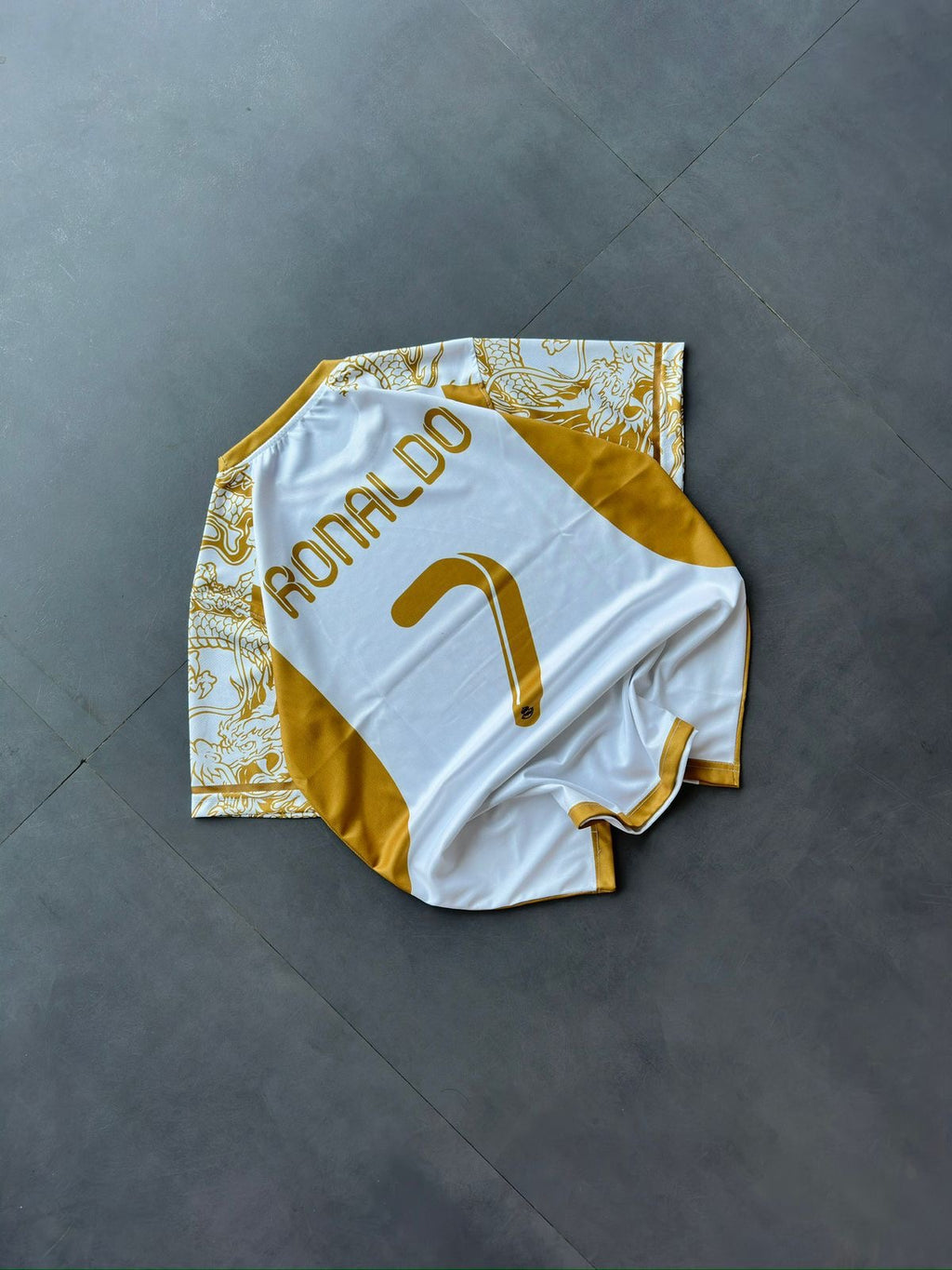 Gold Special Edition Real Madrid Jersey – CRISTIANO Edition - Half Sleeve (Dragon Design, Full Sublimation)