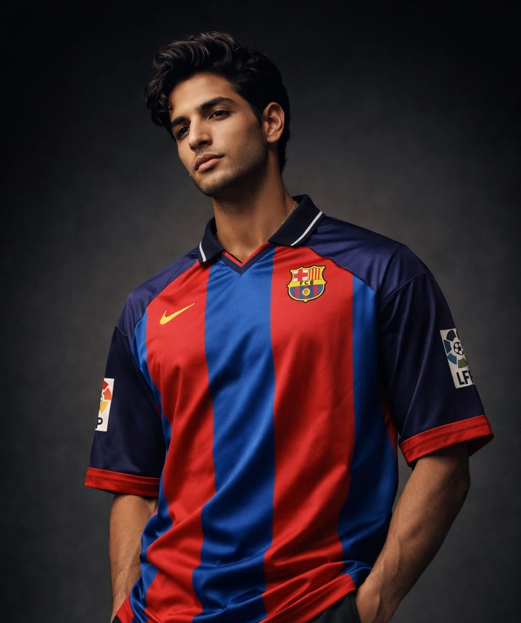 vintage FC Barcelona 2000-01 home (FIVE-SLEEVE jersey) Iniesta
