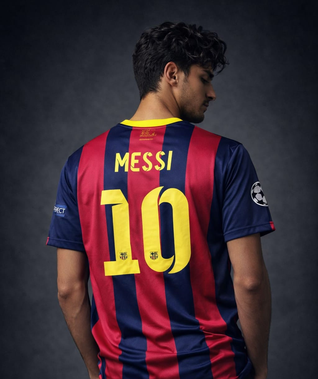 vintage FC Barcelona embroidery home (Half-Sleeve Jersey)  2013-14 season Messi
