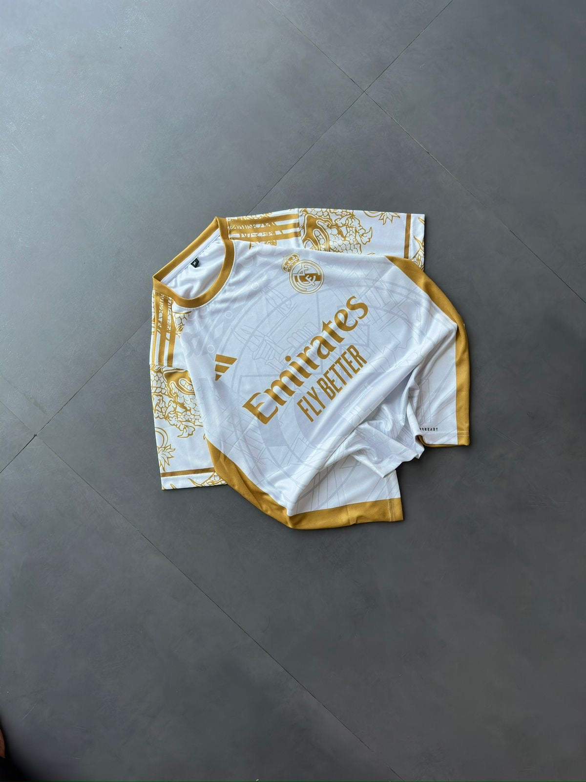 Gold Special Edition Real Madrid Jersey – CRISTIANO Edition - Half Sleeve (Dragon Design, Full Sublimation)