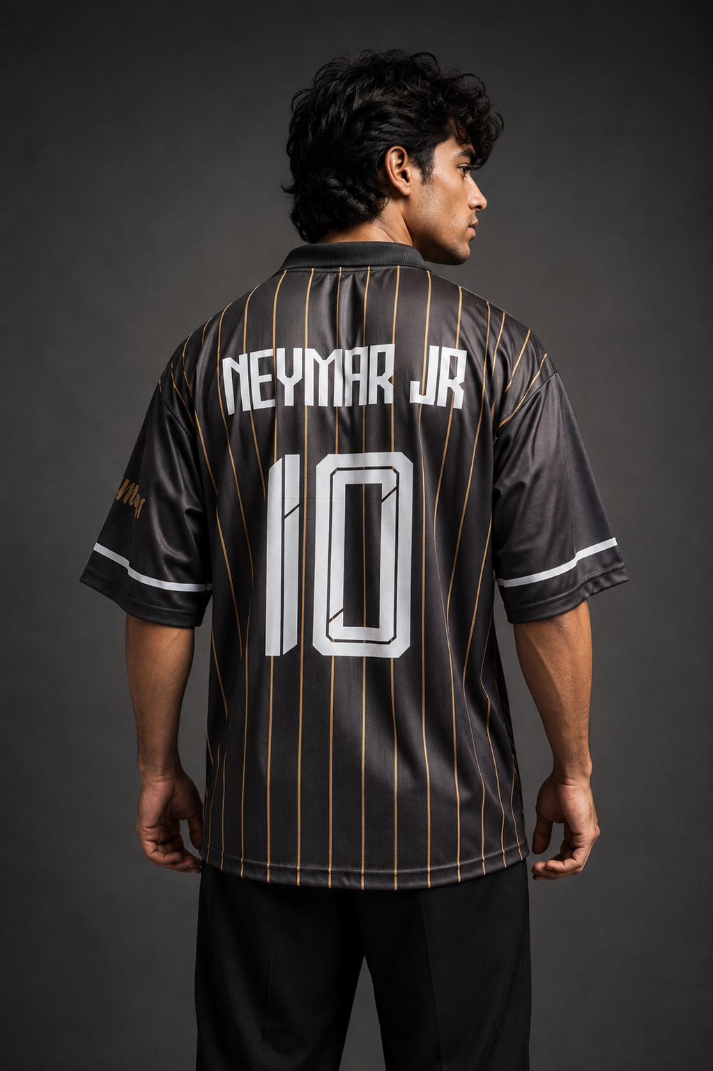 Santos FC Neymar Jr. #10 Retro Five-Sleeve Jersey – Charcoal Gold Edition