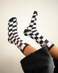 Classic Checkerboard Crew Socks – Black & White