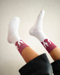 Classic Flame Crew Socks – White & Burgundy