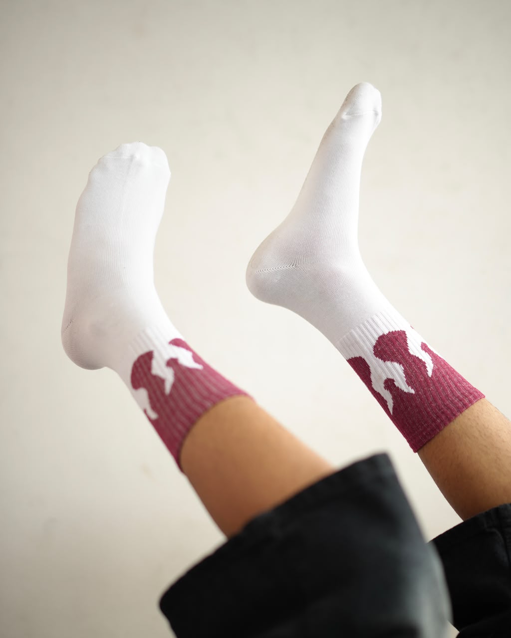 Classic Flame Crew Socks – White & Burgundy