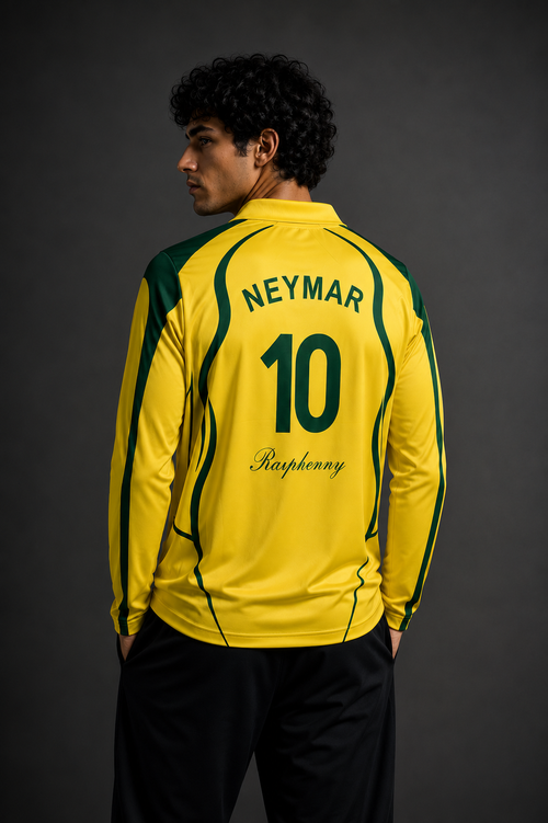 Brazil NeymarRetro 1998 Full Sleeve Football Jersey – Yellow/Green Edition