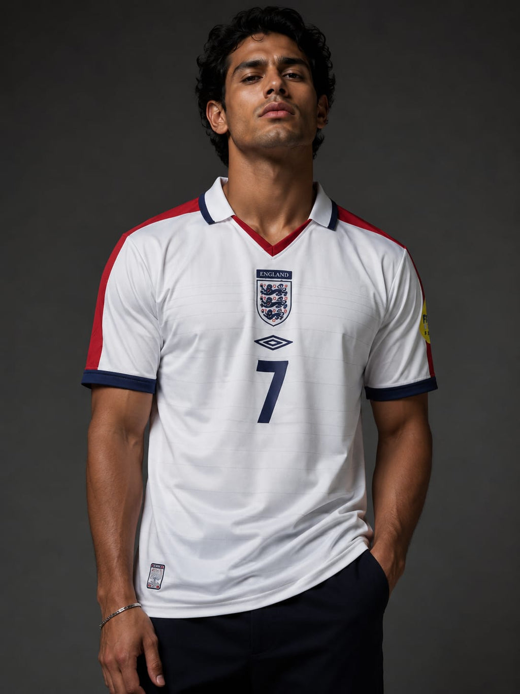 Beckham-7 England 1998 home coller ,Embroidery