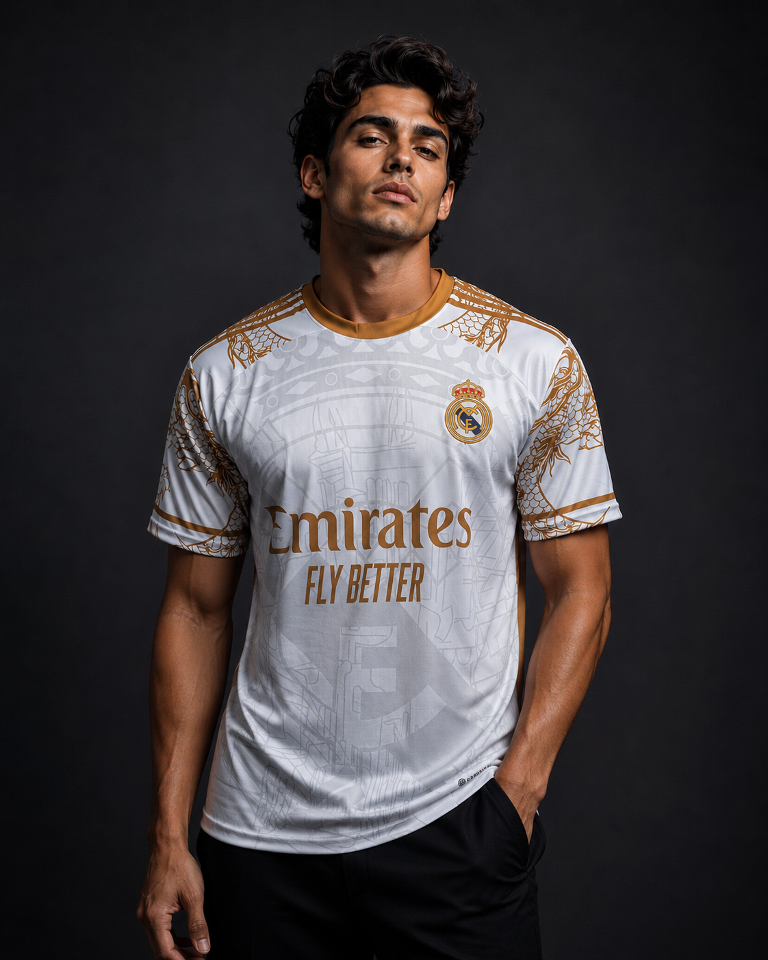 Real Madrid Dragon Edition Jersey – Ronaldo #7 embroidery (White/Gold)