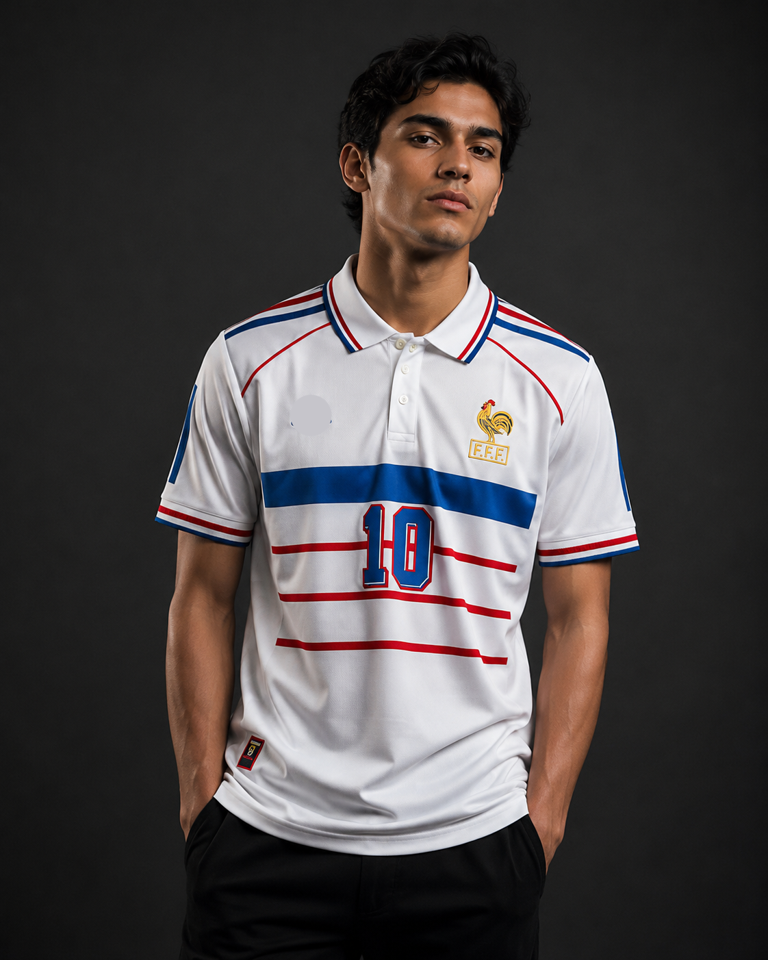 Zidane-10 France away 1998 Classic collar with Button