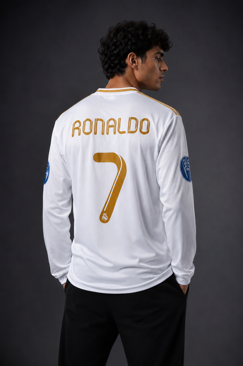 Real Madrid Retro Home Long Sleeve Jersey – Ronaldo #7 (Gold Edition)