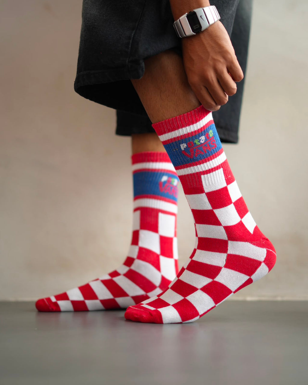 Retro Red Checker Crew Socks